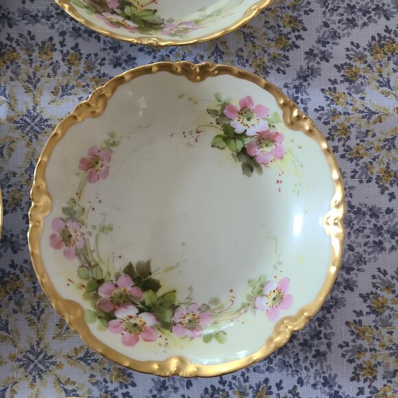 5 Haviland France Pink & Green Floral Gold Rim Fruit Dessert Dishes Berry Bowls - Picture 7 of 10